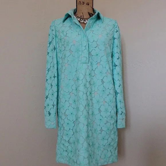Diane von Furstenberg Turquoise Blue Floral Lace Leandra Shift Dress Size 6 - Picture 8 of 8